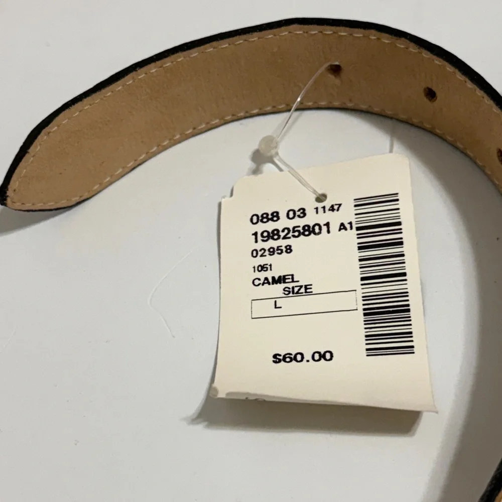 Saks Fifth Avenue Camel Leather Belt with Gold Accent